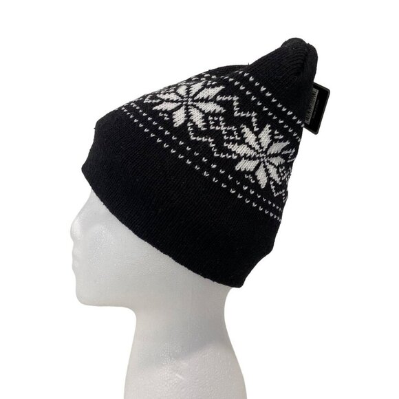 Winter Snowflake Knit Hat Black & White Wool/Acrylic Fleece Lined Beanie unisex - Picture 1 of 9